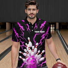 Load image into Gallery viewer, Thunder Lightning Pink Bowling Shirt Custom Bowling Jersey for Men Women Team MBL66