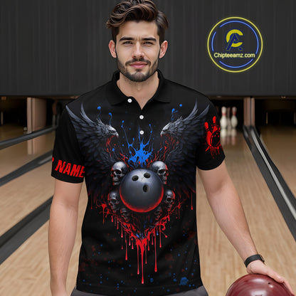 Custom Eagle Skull Bowling Men Shirts Bowling Uniform Polo & 1/4 Zip Bowling Team Jerseys HNT102