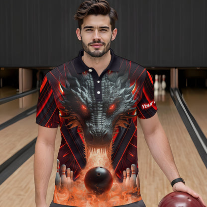 Red & Black Flame Dragon Bowling Shirt Polo Bowling Team League for Men Women Bowling Gifts QZT668