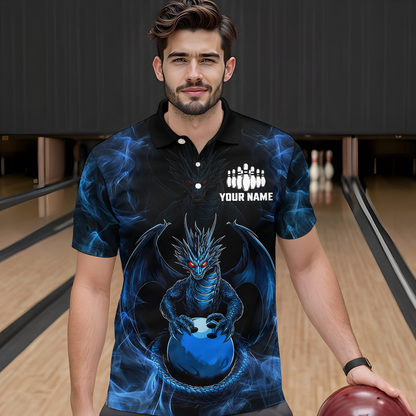 Blue Dragon Custom Name Bowling Shirts For Men, Bowling Team Jersey Polo & Quarter-Zip Shirt HNT39