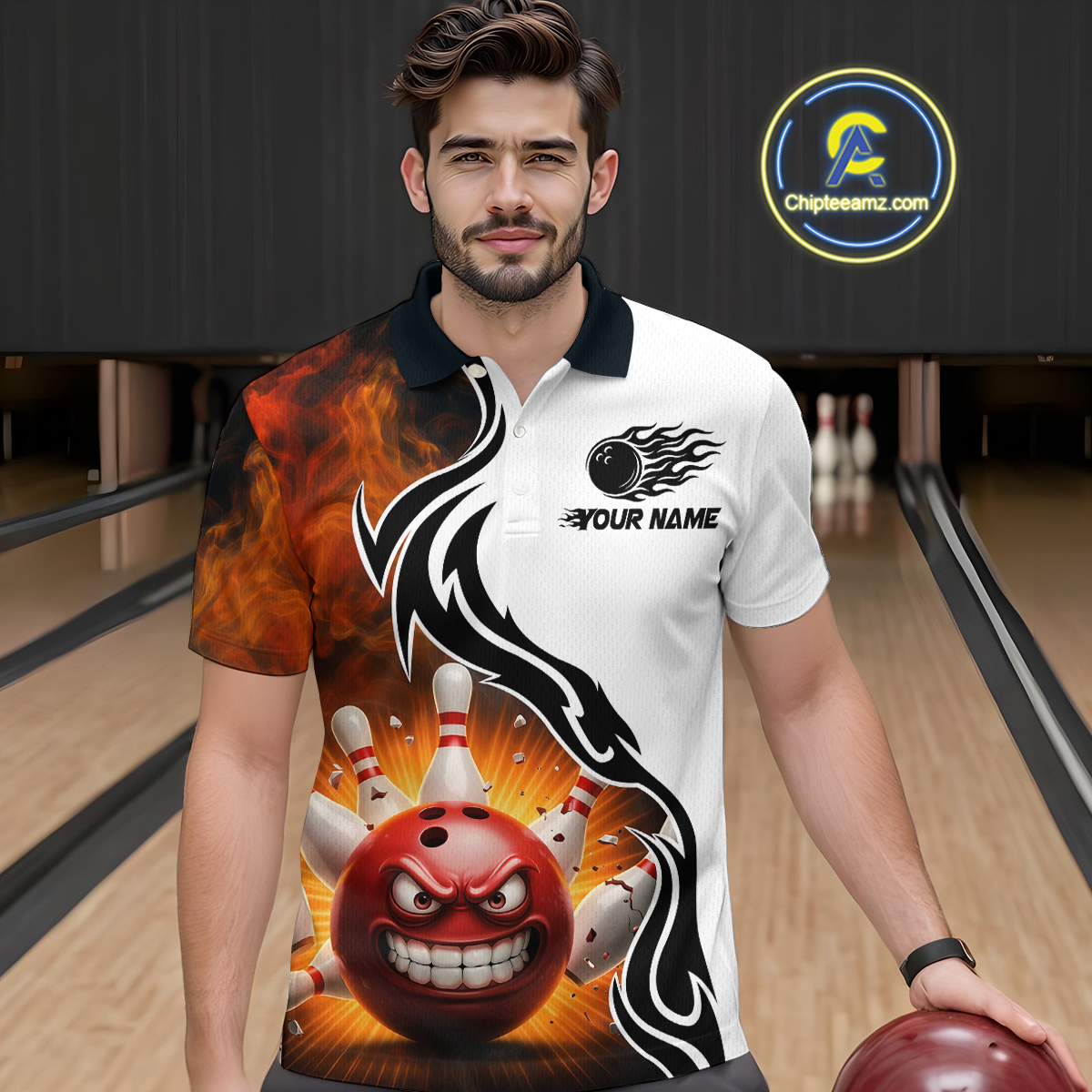 Flaming Angry Bowling Shirts Custom for Men Women Team Bowling Polo Shirts & 1/4 Zip MBL93
