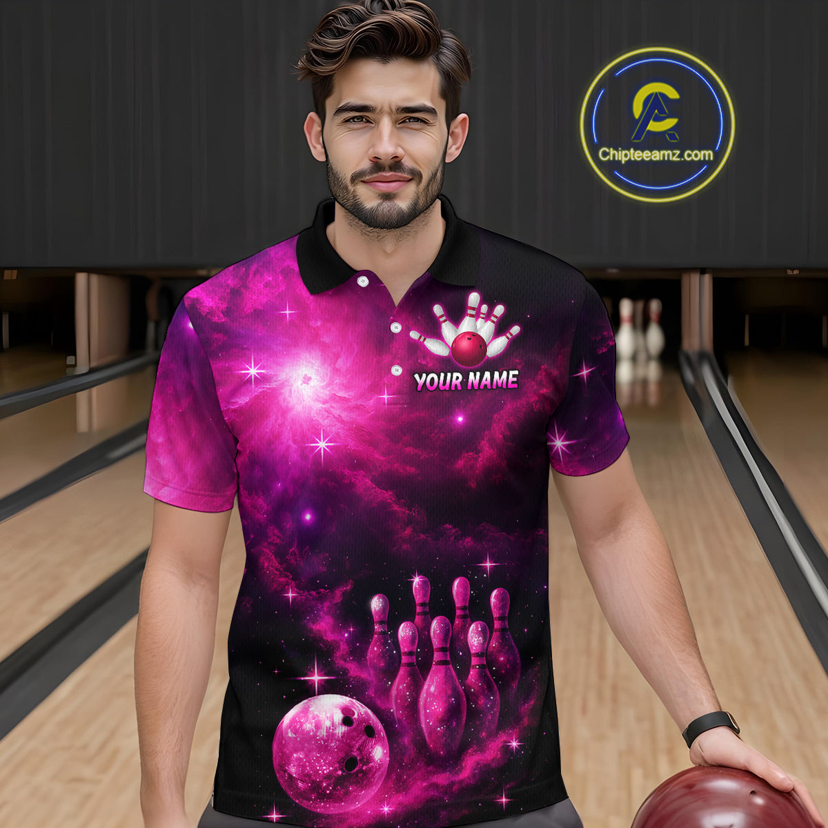 Custom Pink Galaxy Bowling Shirts for Women Men Bowling Jersey for Team Bowl Outfit MBL124