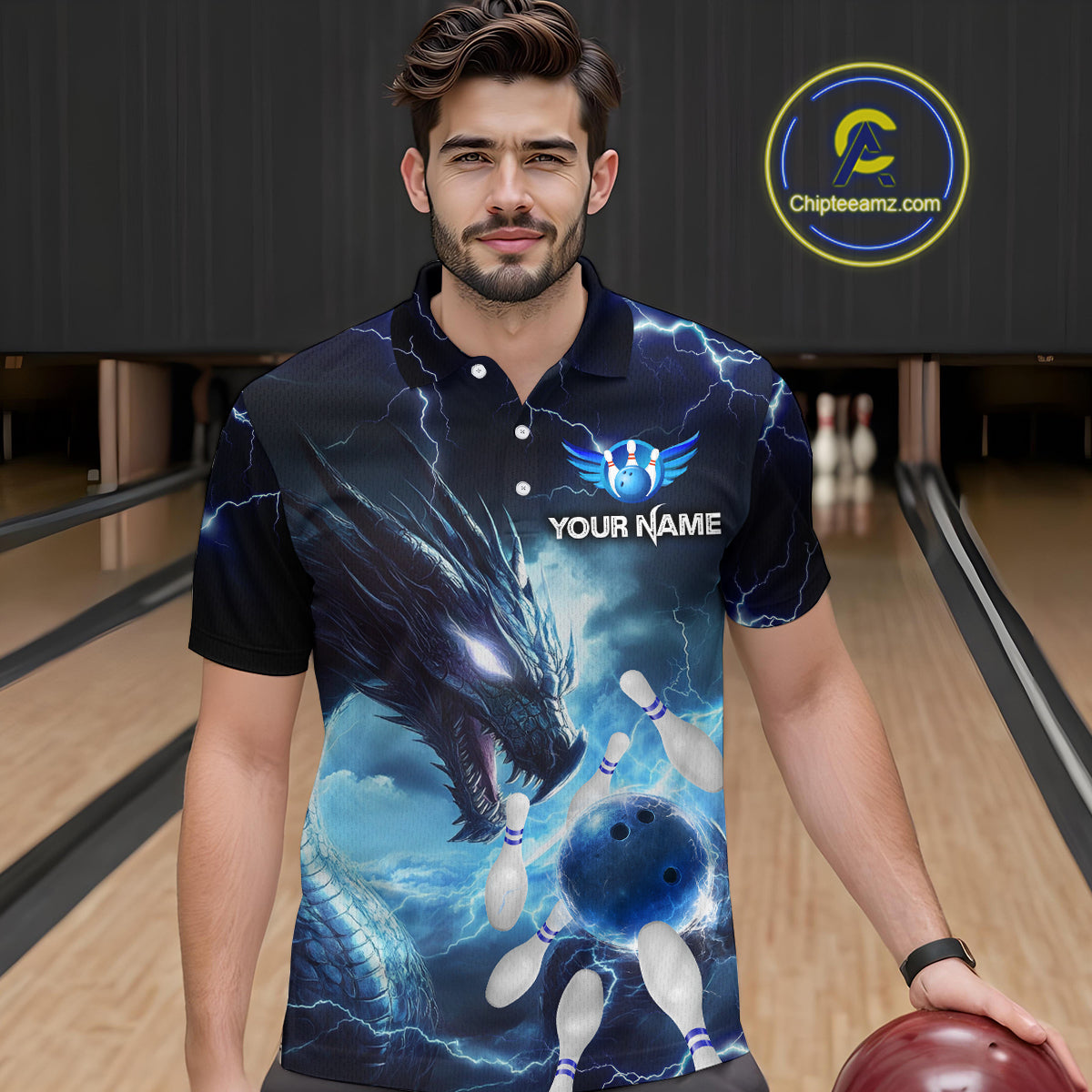 Custom Dragon Bowling Shirt Blue Thunder Bowling Jersey for Men Women Team MBL82