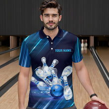 Load image into Gallery viewer, Custom Blue Bowling Jersey for Men Bowling Team Shirts Bowling Uniform Polo &amp; 1/4 Zip HNT162