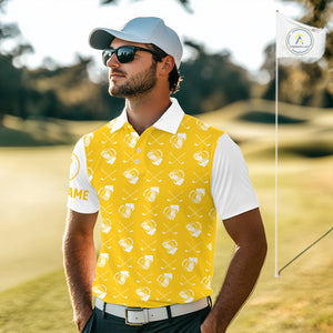 Yellow and white golf pattern Mens Golf polo shirts custom name golf beer outfit men golf clothes NQS9855