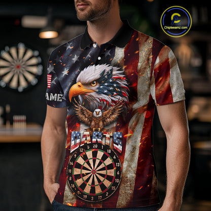 Vintage American Flag Eagle Dart Shirt For Men Custom Patriotic Darts Team Jersey Polo & 1/4 Zip TDM4044