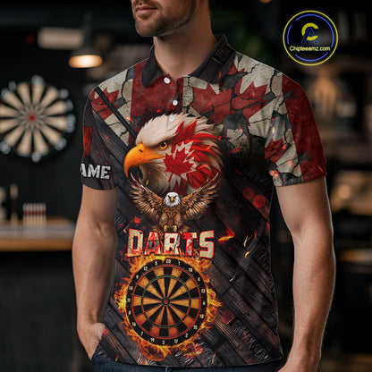 Canada Flag 3D Dartboard Fire Flame Custom Eagle Darts Shirt For Men, Patriotic Darts Team Jersey TDM4148