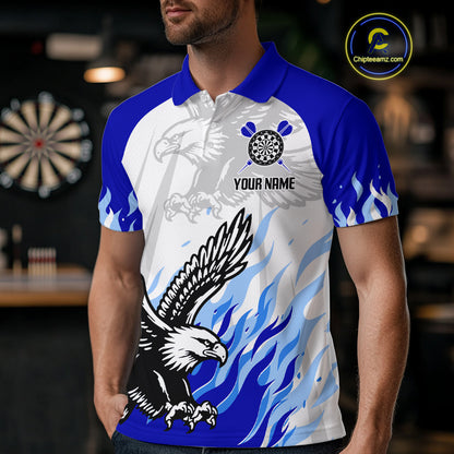 Men's Custom Darts Shirt - Eagle With Wings Dart Arrow & Blue Flaming Pattern NYN0332