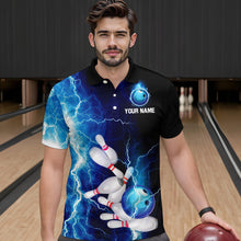 Load image into Gallery viewer, Blue Thunder Bowling Shirt for Men Custom Polo &amp; Quarter-Zip Team Bowling Jersey Bowling Team Shirt HNT22