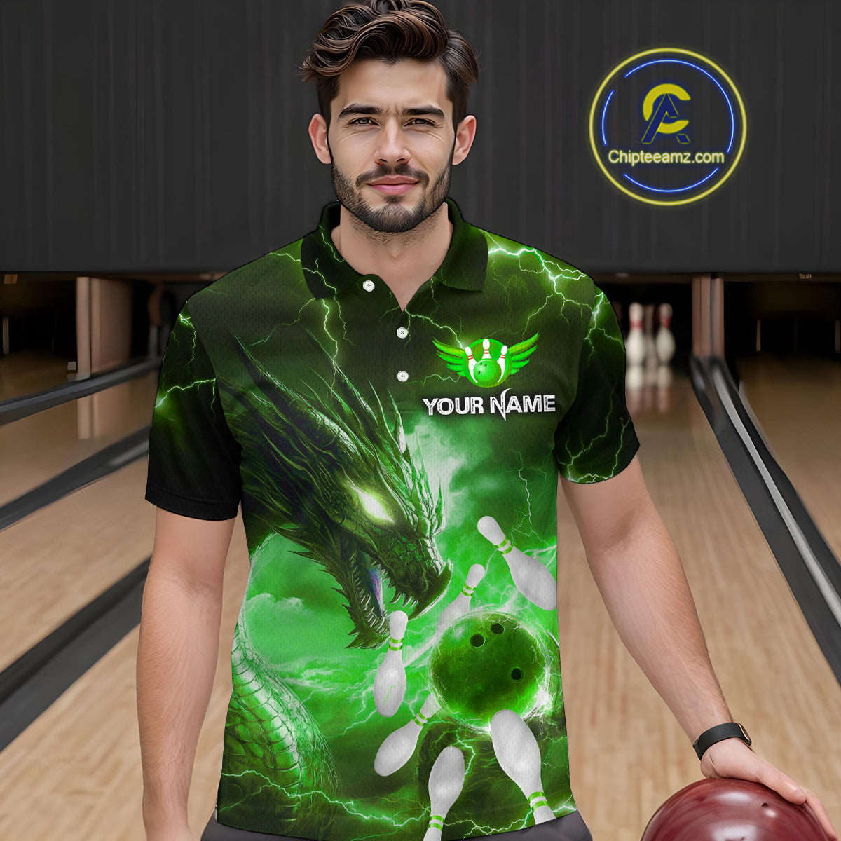 Custom Dragon Bowling Shirt Green Thunder Bowling Jersey for Men Women Team MBL82