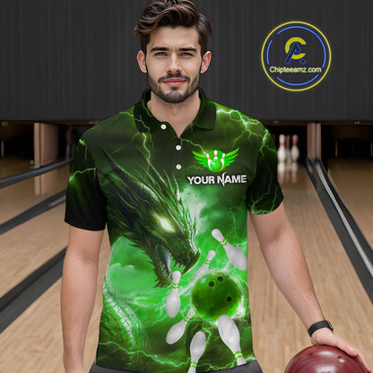 Custom Dragon Bowling Shirt Green Thunder Bowling Jersey for Men Women Team MBL82