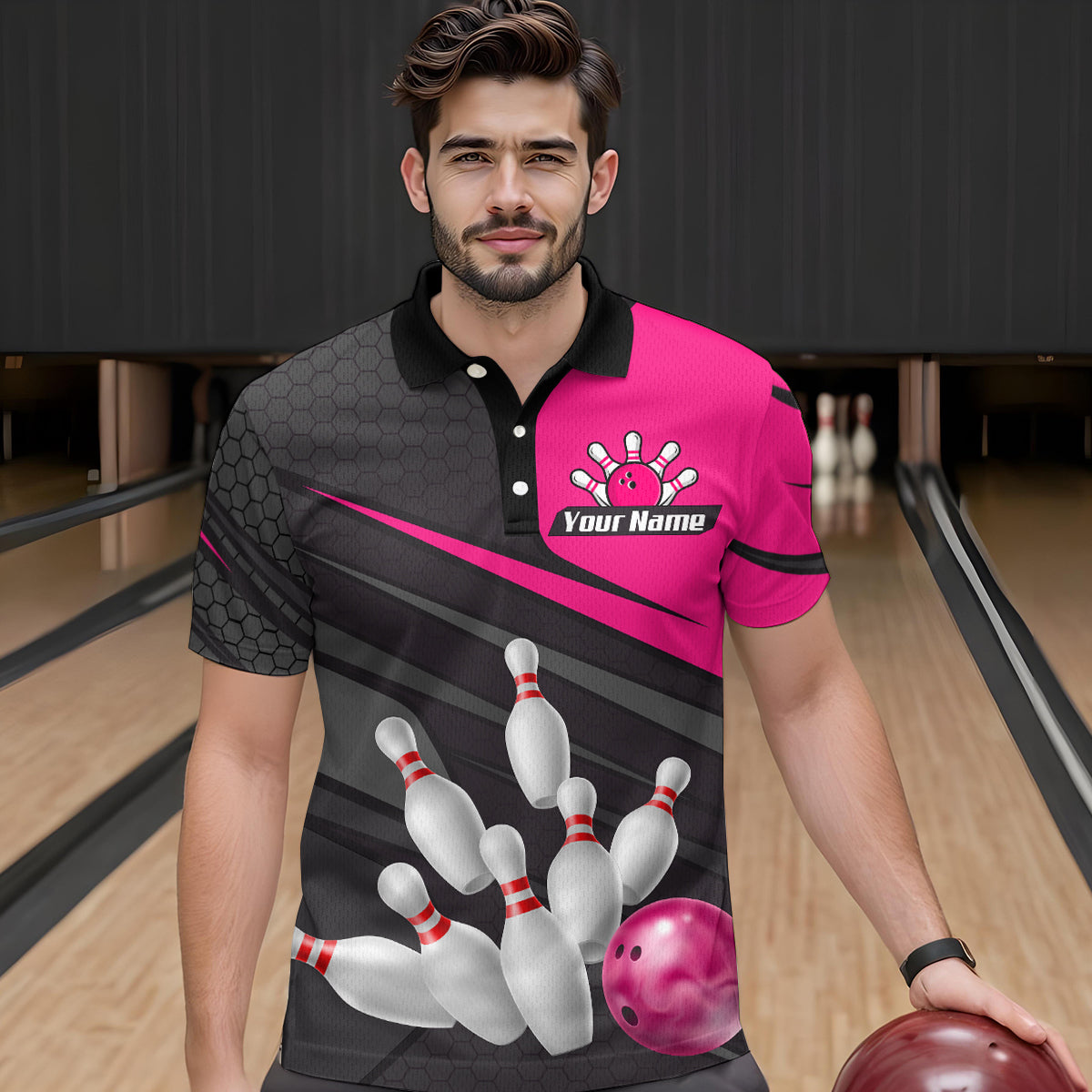 Pink Bowling Shirt for Men&Women Team Bowling Jersey Colorful Bowling Polo & 1/4 Zip MBL49