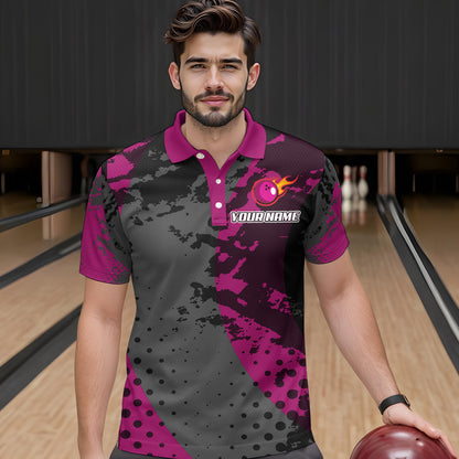 Fire Bowling Shirt Custom Pink Bowling Jersey for Men Women with Team Name MBL63