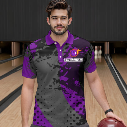 Fire Bowling Shirt Custom Purple Bowling Jersey for Men Women with Team Name MBL63