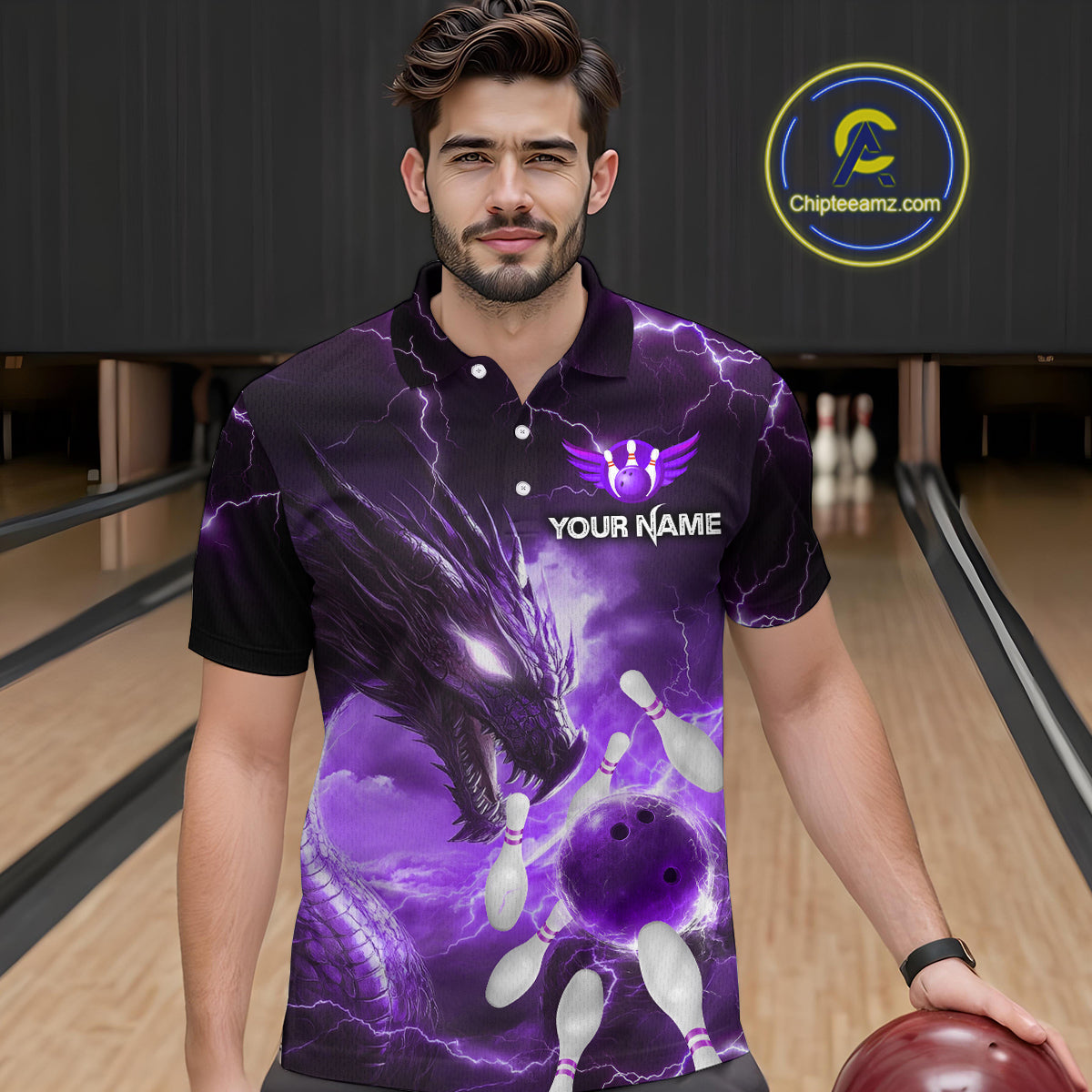 Custom Dragon Bowling Shirt Purple Thunder Bowling Jersey for Men Women Team MBL82