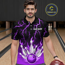 Load image into Gallery viewer, Purple Thunder Bowling Custom Men Bowling Shirt Polo &amp; Quarter-Zip Bowling Team Shirts HNT71