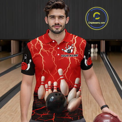 Red Thunder Lightning & Lava Bowling Shirt for Men Women Team Bowling Jersey MBL92