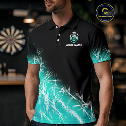 Turquoise Icy Lights Mens Darts Polo & Quarter Zip Custom Dart Shirt For Team Darts Jersey Outfit TDM4150
