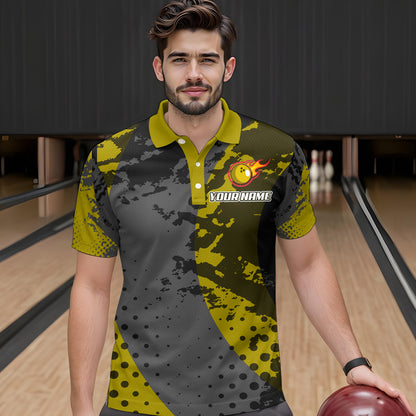 Fire Bowling Shirt Custom Yellow Bowling Jersey for Men Women with Team Name MBL63