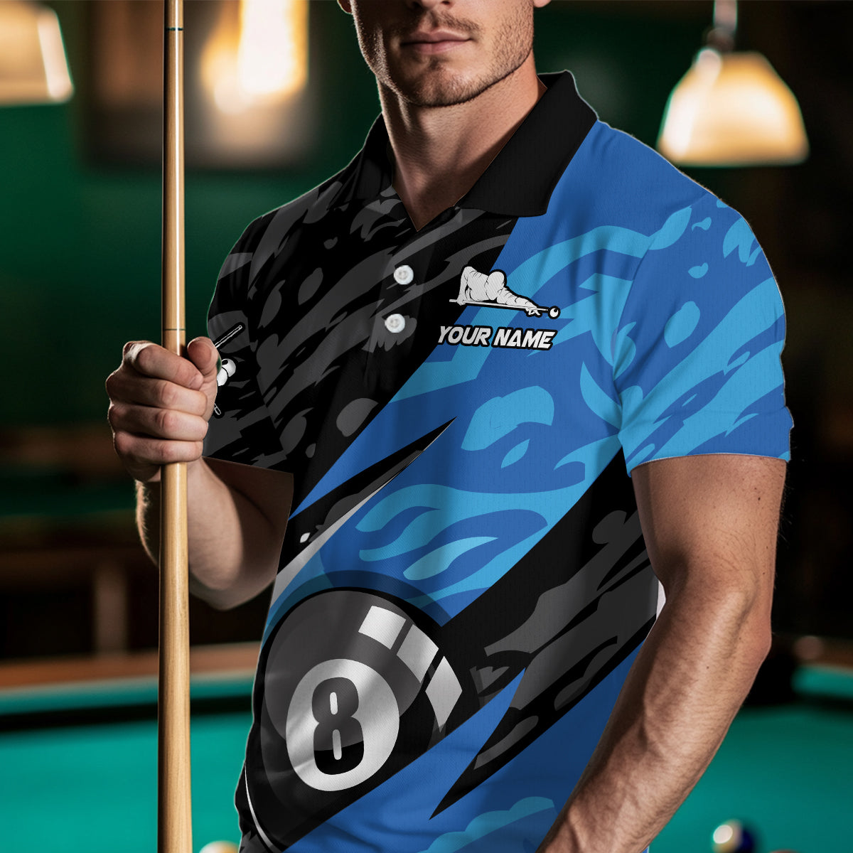 Blue Billiard Jerseys 8 9 Ball Pool Billiard Shirts for Men Polo & 1/4 Zip Shirt Billiards Gifts Team Jersey NNT27