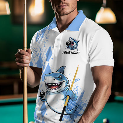 Personalized Blue Shark Billiard Team Jerseys Billiard Shirts for Men Polo & 1/4 Zip Shirts NNT39