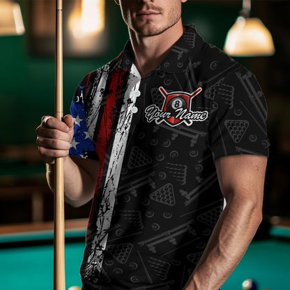 American Flag Billiard Jerseys 8 Ball Pool Billiard Shirts for Men Polo & 1/4 Zip Shirt NNT05