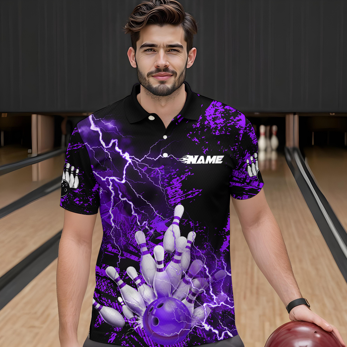Purple Thunder Lightning Bowling Shirt Custom Colorful Bowling Jersey Men Women Team MBL67