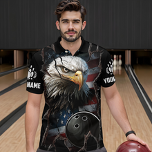 Load image into Gallery viewer, US Flag Eagle Bowling Shirt for Men Personalized Polo &amp; Quarter-Zip Team Bowling Jersey with Team HNT02