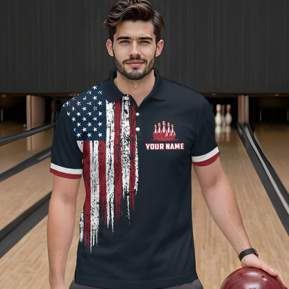 Custom Bowling Shirt With Name American Flag Bowling Jersey For Men Bowling Polo Shirt For Team BDT33