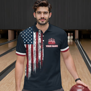 Custom Bowling Shirt With Name American Flag Bowling Jersey For Men Bowling Polo Shirt For Team BDT33