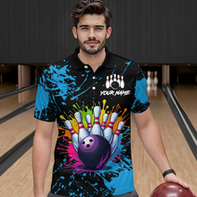 Load image into Gallery viewer, Custom Blue Watercolor Bowling Shirts for Men Women Team Funny Bowling Jersey MBL45