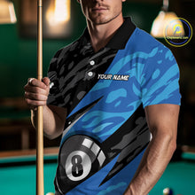 Load image into Gallery viewer, Blue Camo 8 Ball Billiard Shirts for Men Billiard Team Shirts Billiard Uniform Polo &amp; 1/4 Zip NNT77