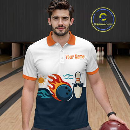 Personalized Flame Bowling Shirt Polo Bowling Summer with Team Name Gift for Bowlers QZT697