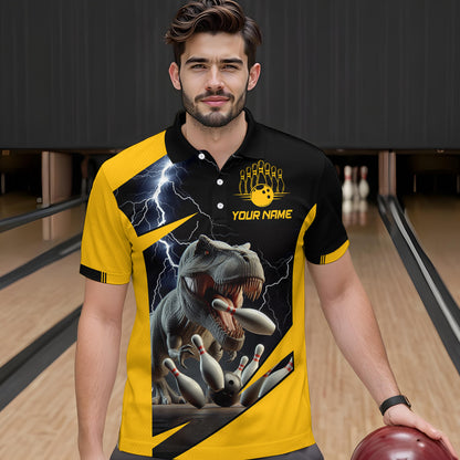 Yellow & Black Thunder Bowling Shirts Custom Bowling Polo Jersey for Men Women QZT669