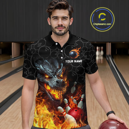 Custom Dragon Flaming Bowling Shirt for Men and Women Team Name Bowling Jersey MBL96