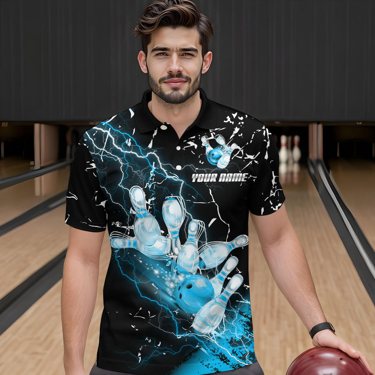Custom Teal Lightning Bowling Shirts for Men Women Team Bowling Polo & 1/4 Zip MBL80