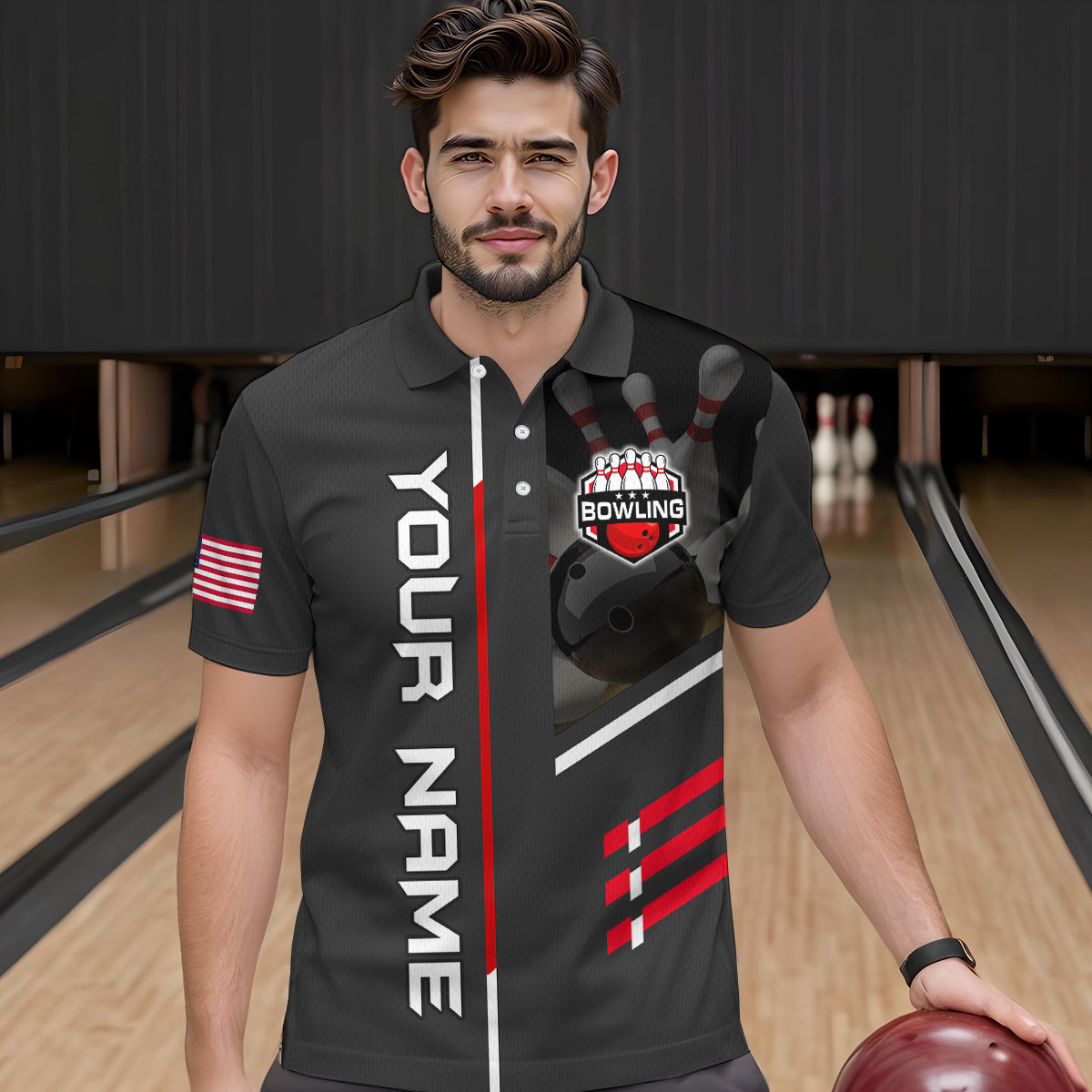 Personalized US Flag Eagle Bowling Shirt Bowling Jersey for Men Polo & 1/4 Zip Shirt Team League HNT24