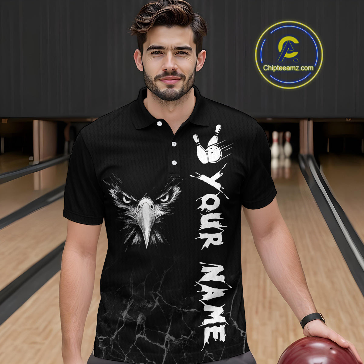 Custom Black Eagle Bowling Men Bowling Shirt Polo & Quarter-Zip Bowling Team Jerseys HNT77