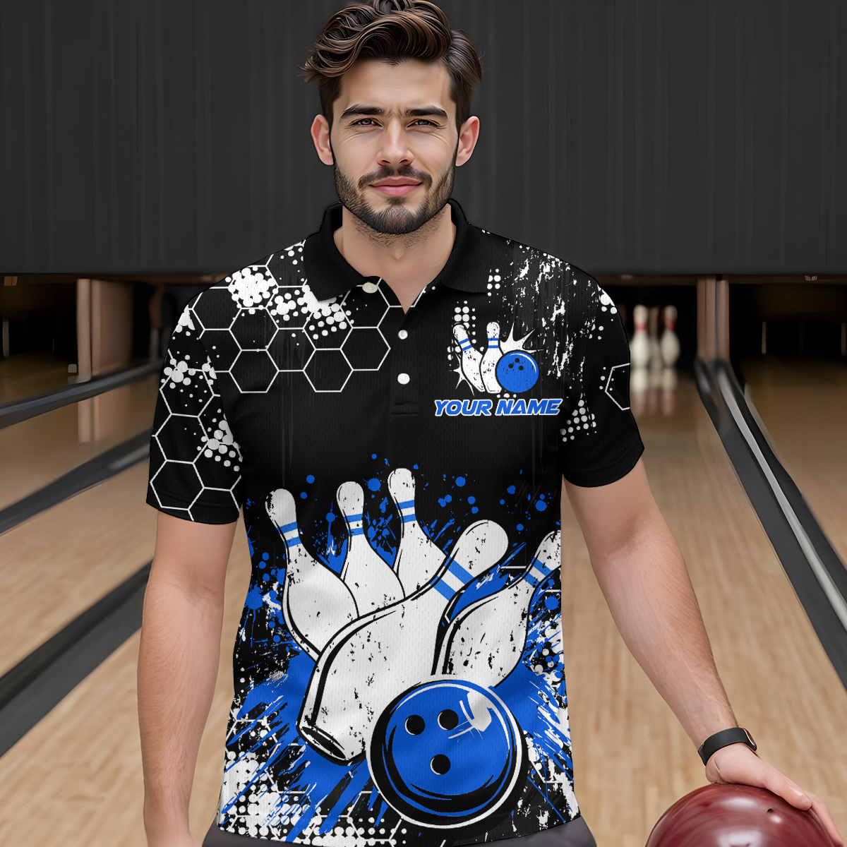 Blue Watercolor Bowling Shirts Men Women Team Custom Bowling Polo & 1/4 Zip Shirt MBL60