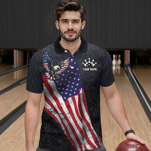 Personalized US Flag Bowling Shirt Eagle Bowling Jersey Polo Shirt Bowling for Men QZT274