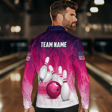 Load image into Gallery viewer, Personalized Pink Bowling Shirts For Men Custom Bowling Polo &amp; Quarter Zip Bowling Team Jerseys TDM3629