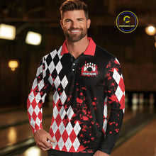 Load image into Gallery viewer, Red argyle pattern Retro Bowling Shirts For Men Custom My drinking team has a bowling problem NQS9825