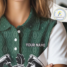 Load image into Gallery viewer, Green White Funny Golf Ball Pattern Womens Golf Polo Shirts Custom Golf Outfits Ladies, Green Golf Tops NHT784