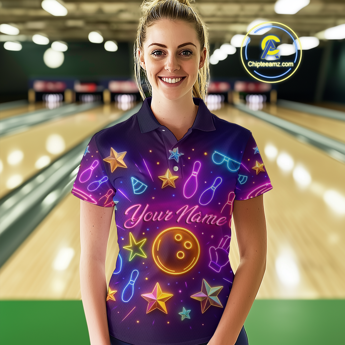 Custom Neon Bowling Shirt Polo & Quarter-Zip Shirts for Women Gift Bowling Jersey League QZT744