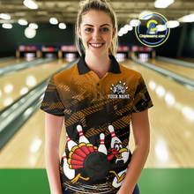 Load image into Gallery viewer, Custom Orange Funny Turkey Bowling Jersey for Women Thanksgiving Bowling Team Shirts Polo &amp; 1/4 Zip HNT125