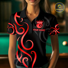 Load image into Gallery viewer, Black And Red 8 Ball Crown Tribal Billiard Shirt For Women Custom Pool Jersey Billiard Team Shirt TDM4725