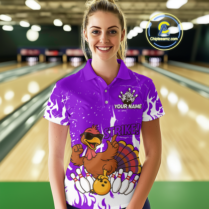 Custom Purple Funny Turkey Bowling Jersey for Women Thanksgiving Bowling Team Shirts HNT115