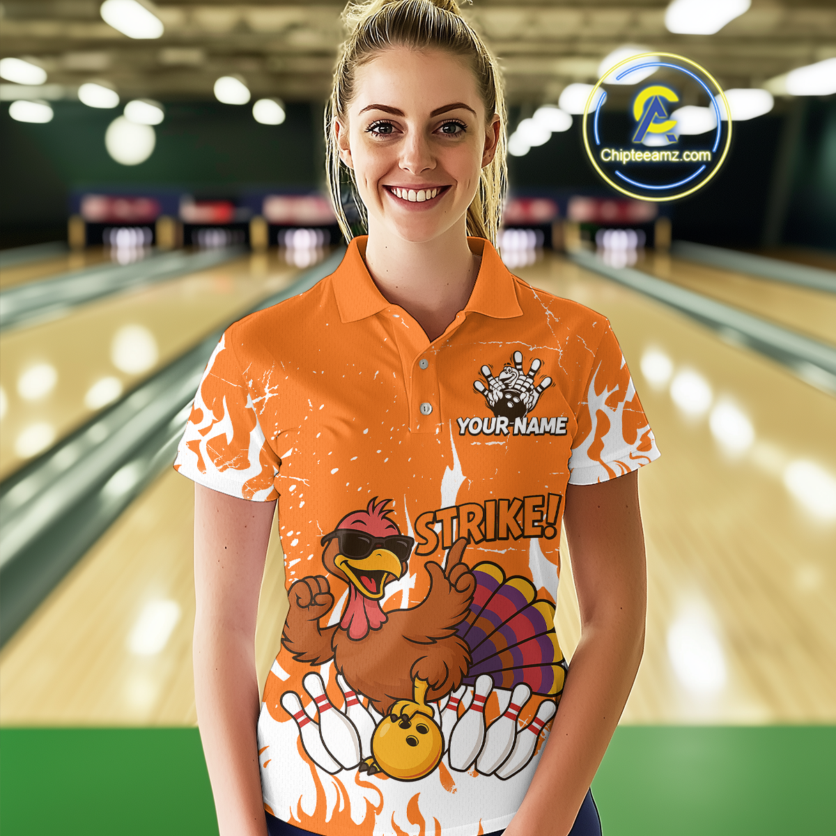 Custom Orange Funny Turkey Bowling Jersey for Women Thanksgiving Bowling Team Shirts HNT115