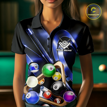 Load image into Gallery viewer, Custom Ball Pool Shirts Blue Billiard Shirt for Women Billiard Team Jersey Billiard League NNT180
