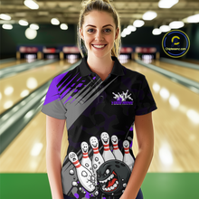 Load image into Gallery viewer, Custom Purple Funny Bowling Shirt Crazy Bowling Jersey Women Polo &amp; 1/4 Zip Bowling Outfit QZT785